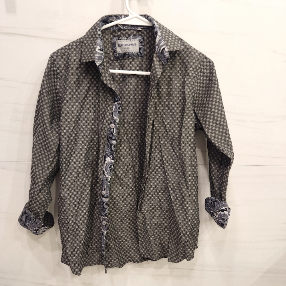 Boys Charcoal Grey Pattern Shirt Size 14
